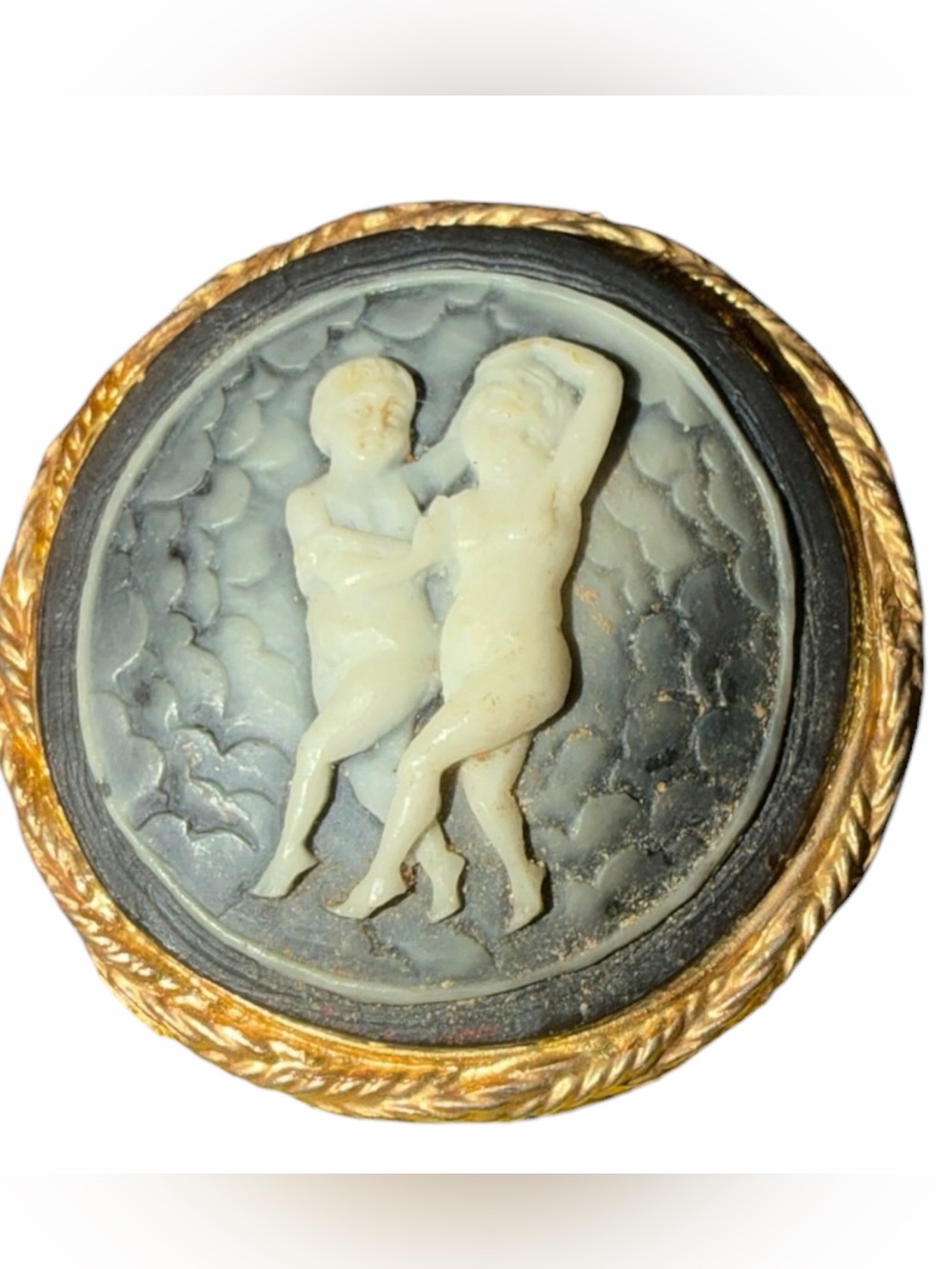 Vintage Two-Figure Cameo Plaque in Black and Cream